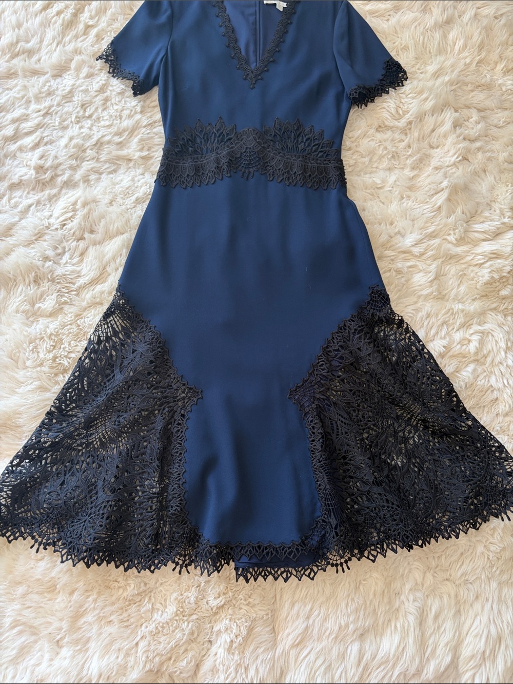 Jonathan Simkhai Navy Dress with Black Lace Insets - Picture 6 of 11